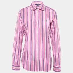 Pre Owned Ralph Lauren Pink Striped Cotton Slim Fit Button Front Shirt L