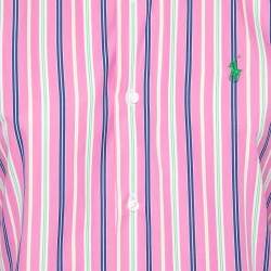 Pre Owned Ralph Lauren Pink Striped Cotton Slim Fit Button Front Shirt L