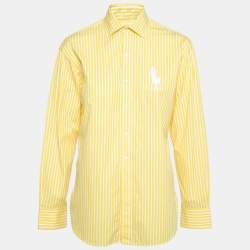 Pre Owned Ralph Lauren Yellow Striped Cotton Button Front Shirt M