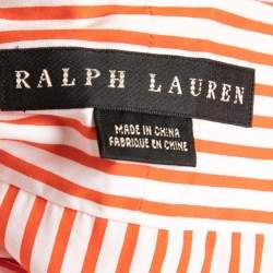 Pre Owned Ralph Lauren Orange Striped Cotton Button Front Shirt M
