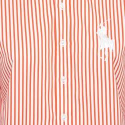 Pre Owned Ralph Lauren Orange Striped Cotton Button Front Shirt M