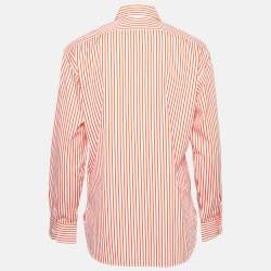 Pre Owned Ralph Lauren Orange Striped Cotton Button Front Shirt M