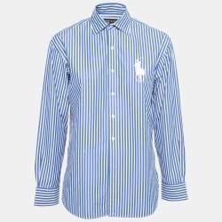 Pre Owned Ralph Lauren Blue Striped Cotton Button Front Shirt M