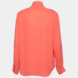 Pre Owned Ralph Lauren Orange Crepe Relaxed Fit Button Front Shirt M