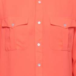 Pre Owned Ralph Lauren Orange Crepe Relaxed Fit Button Front Shirt M