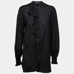 مملوكة مسبقًا Ralph Lauren Black Silk Ruffled Neck Top M