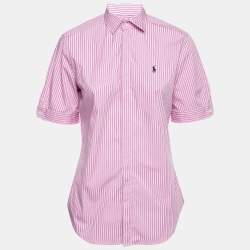 Pre Owned Ralph Lauren Pink Striped Cotton Short Sleeve Button Front Shirt M