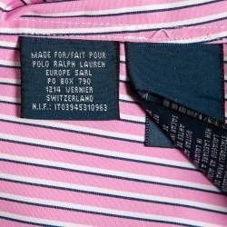Pre Owned Ralph Lauren Pink Striped Cotton Short Sleeve Button Front Shirt M