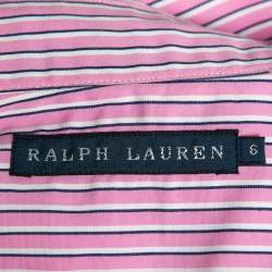 Pre Owned Ralph Lauren Pink Striped Cotton Short Sleeve Button Front Shirt M