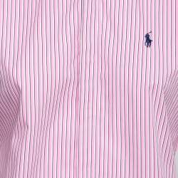 Pre Owned Ralph Lauren Pink Striped Cotton Short Sleeve Button Front Shirt M