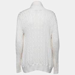 Pre Owned Ralph Lauren Off White Cable Knit Shawl Neck Cardigan M