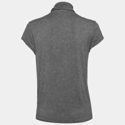 Pre Owned Ralph Lauren Grey Stretch Knit Neck Tie Detail Top XL