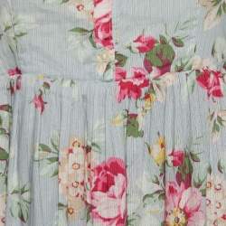 Pre Owned Ralph Lauren Light Blue Floral Print Cotton Sleeveless Midi Dress XL