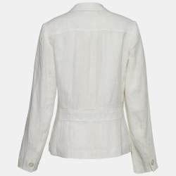Ralph Lauren White Lurex Linen Button Front Blazer L
