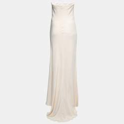 Pre Owned Ralph Lauren Cream Silk Crepe Strapless Maxi Dress M
