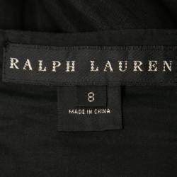 Pre Owned Ralph Lauren Black Linen Gold Striped Pleated Skirt M