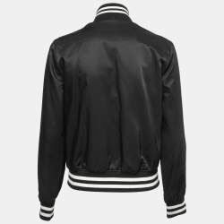 Pre Owned Ralph Lauren Black Cotton Rib Knit Trimmed Varsity Jacket S