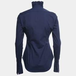 Pre Owned Ralph Lauren Navy Blue Cotton Ruffled Shirt M