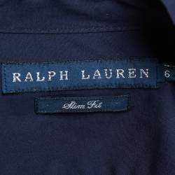 Pre Owned Ralph Lauren Navy Blue Cotton Ruffled Shirt M