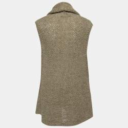Pre Owned Ralph Lauren Light Green Hand Knit Linen Sleeveless Cardigan M