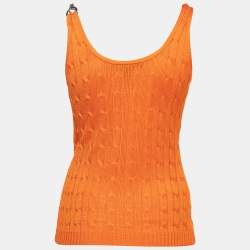 Pre Owned Ralph Lauren Orange Silk Knitted Top M