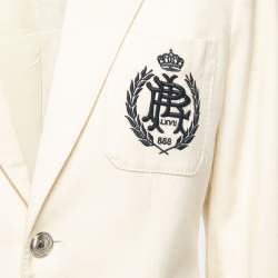Pre Owned Ralph Lauren Cream Wool Crest Embroidered Blazer L