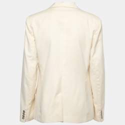 Pre Owned Ralph Lauren Cream Wool Crest Embroidered Blazer L