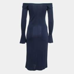Pre Owned Ralph Lauren Navy Blue Jersey Knit Off Shoulder Midi Dress S