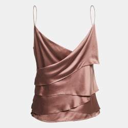 Pre Owned Ralph Lauren Onion Pink Satin Silk Ruffled Top M