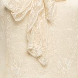 Pre Owned Ralph Lauren Beige Lace Asymmetric Hem Neck Tie Detail Midi Dress S