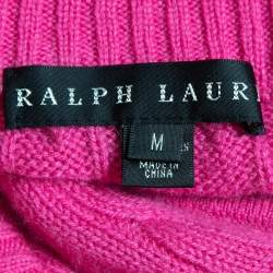 Pre Owned Ralph Lauren Pink Cashmere Knit Zip Up High Neck Cardigan M