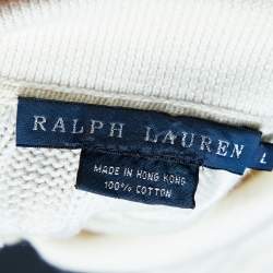 Pre Owned Ralph Lauren Cream Cotton Cable Knit Polo T-Shirt L