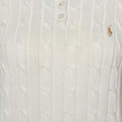 Pre Owned Ralph Lauren Cream Cotton Cable Knit Polo T-Shirt L