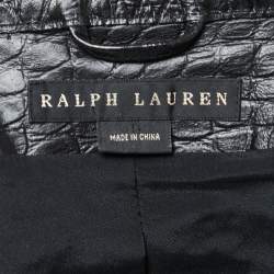 Pre Owned Ralph Lauren Black Croc Embossed Leather Zip Front Jacket M