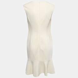 Pre Owned Ralph Lauren Cream Wool Sleeveless Flared Short Dress M