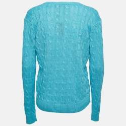 Pre Owned Ralph Lauren Blue Cable Knit V-Neck Sweater L