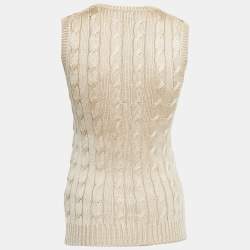 Pre Owned Ralph Lauren Gold Silk Knit Sleeveless Sweater Top XS