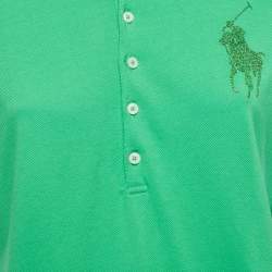 Pre Owned Ralph Lauren Green Cotton Crystal Logo Embellished Polo T-Shirt XL