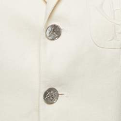 Pre Owned Ralph Lauren Cream Linen Button Front Blazer S