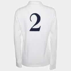 Pre Owned Ralph Lauren White Embroidered Cotton Knit Long Sleeve Polo T-Shirt L