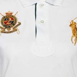 Pre Owned Ralph Lauren White Embroidered Cotton Knit Long Sleeve Polo T-Shirt L