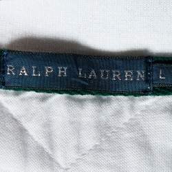 Pre Owned Ralph Lauren White Embroidered Cotton Knit Long Sleeve Polo T-Shirt L