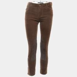 Pre Owned Ralph Lauren Brown Corduroy Suede Trimmed Trousers S