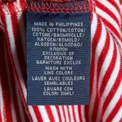 Pre Owned Ralph Lauren Red & White Striped Logo Embroidered V- Neck T-Shirt M