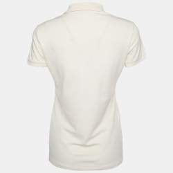 Pre Owned Ralph Lauren Cream Cotton Pique Beaded Logo Detail Polo T-Shirt M