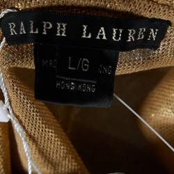 Pre Owned Ralph Lauren Gold Coated Mesh Ruffled Button Front Sheer Shirt L