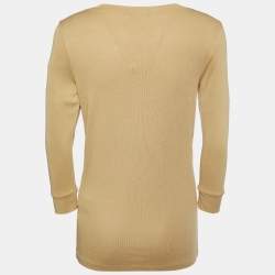 Ralph Lauren Light Brown Cotton Knit Wide V-Neck T-Shirt L