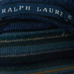 Pre Owned Ralph Lauren Blue Striped Linen Blend Knit Long Sleeve Wrap Top XS