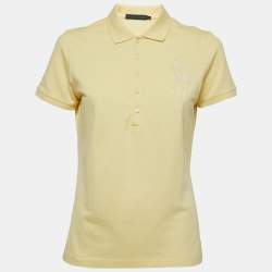 مملوكة مسبقًا Ralph Lauren Yellow Cotton Beaded Logo Polo T-Shirt L