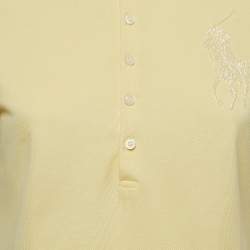 مملوكة مسبقًا Ralph Lauren Yellow Cotton Beaded Logo Polo T-Shirt L